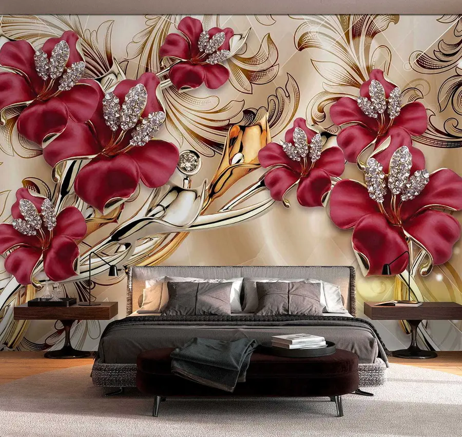 wall murals Црвени љиљани са 3Д ефектом u70604