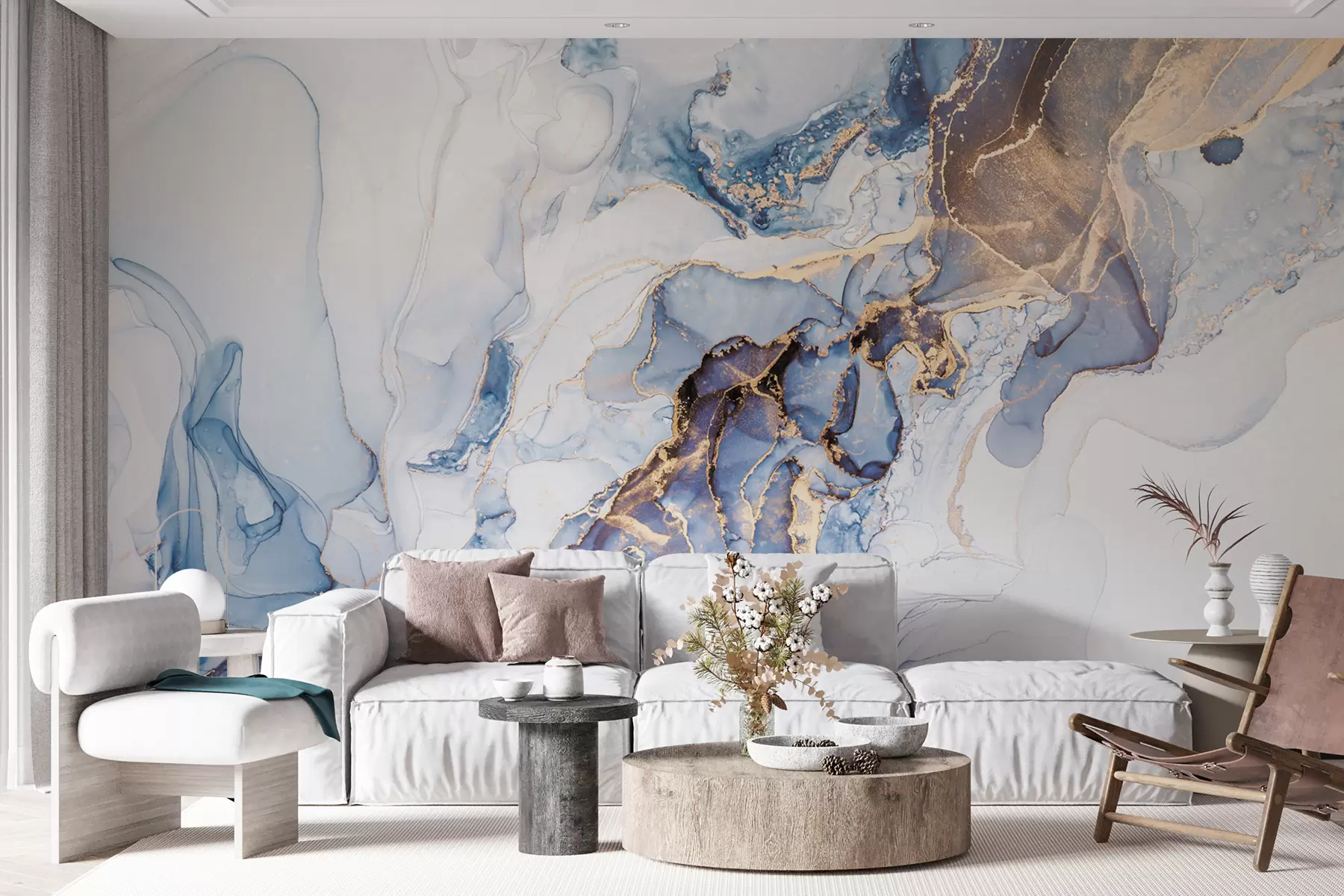 wall murals Бели плави мермер, флуидан u70767