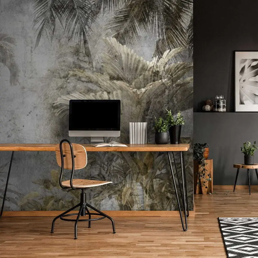 wall murals Тропска шума на бетонском зиду u71248
