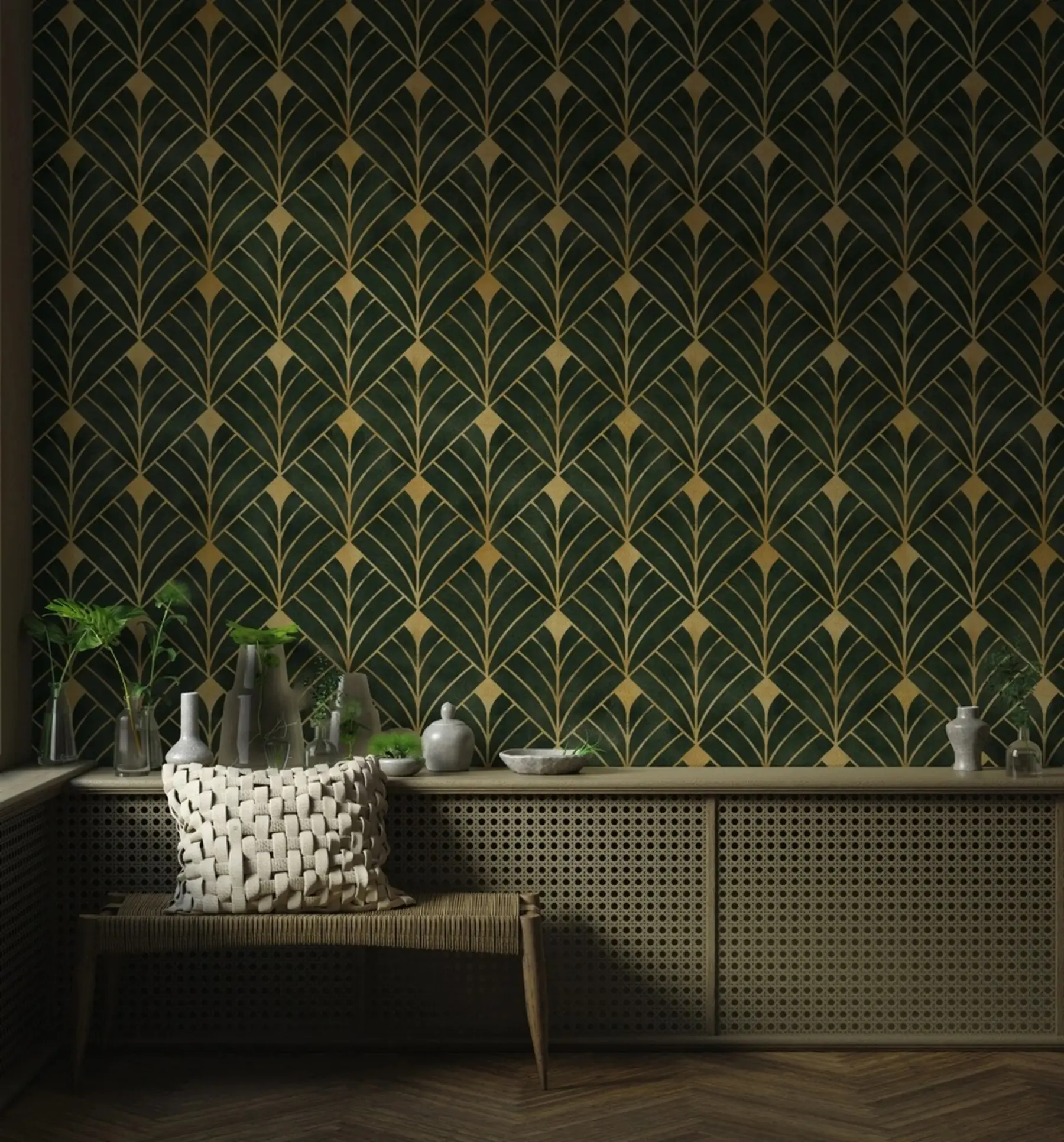 wall murals Геометријски узорак на смарагдној позадини u71347