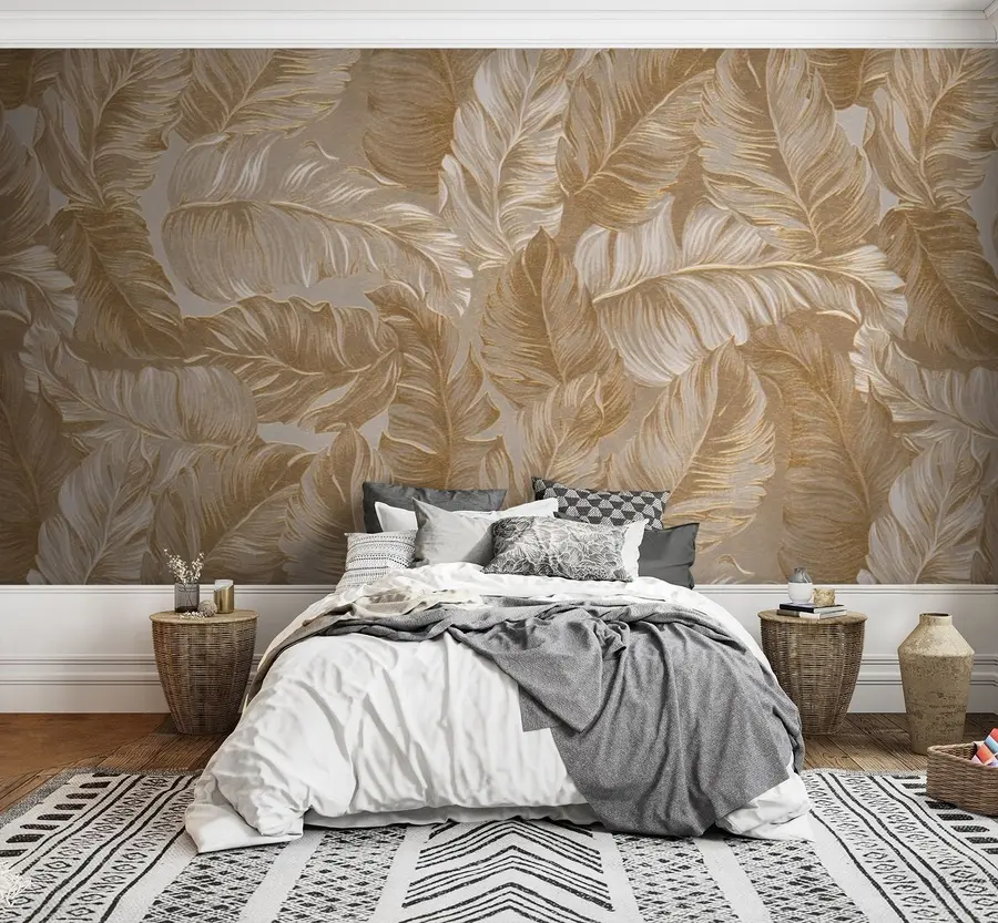 wall murals Одличан палмин лист, узорак листа банане у пастелним бојама u71425