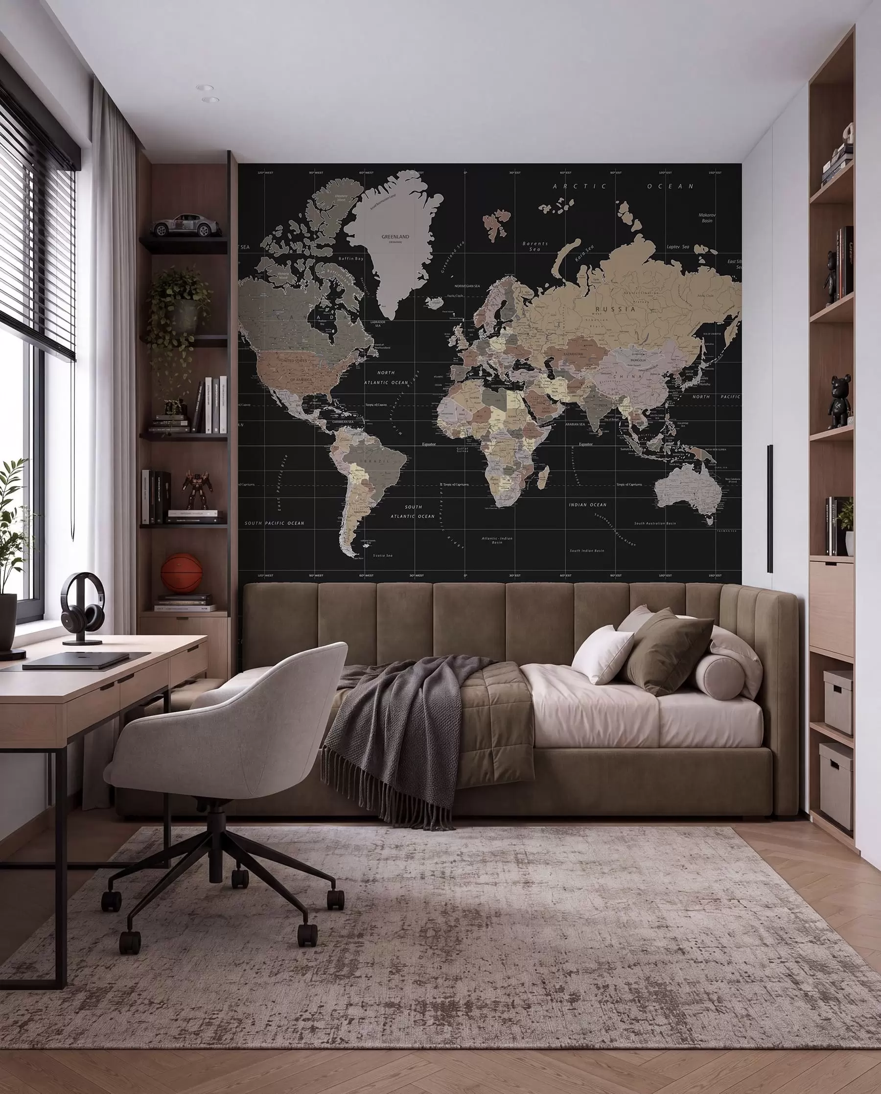 wall murals Karta svijeta na crnoj u99477