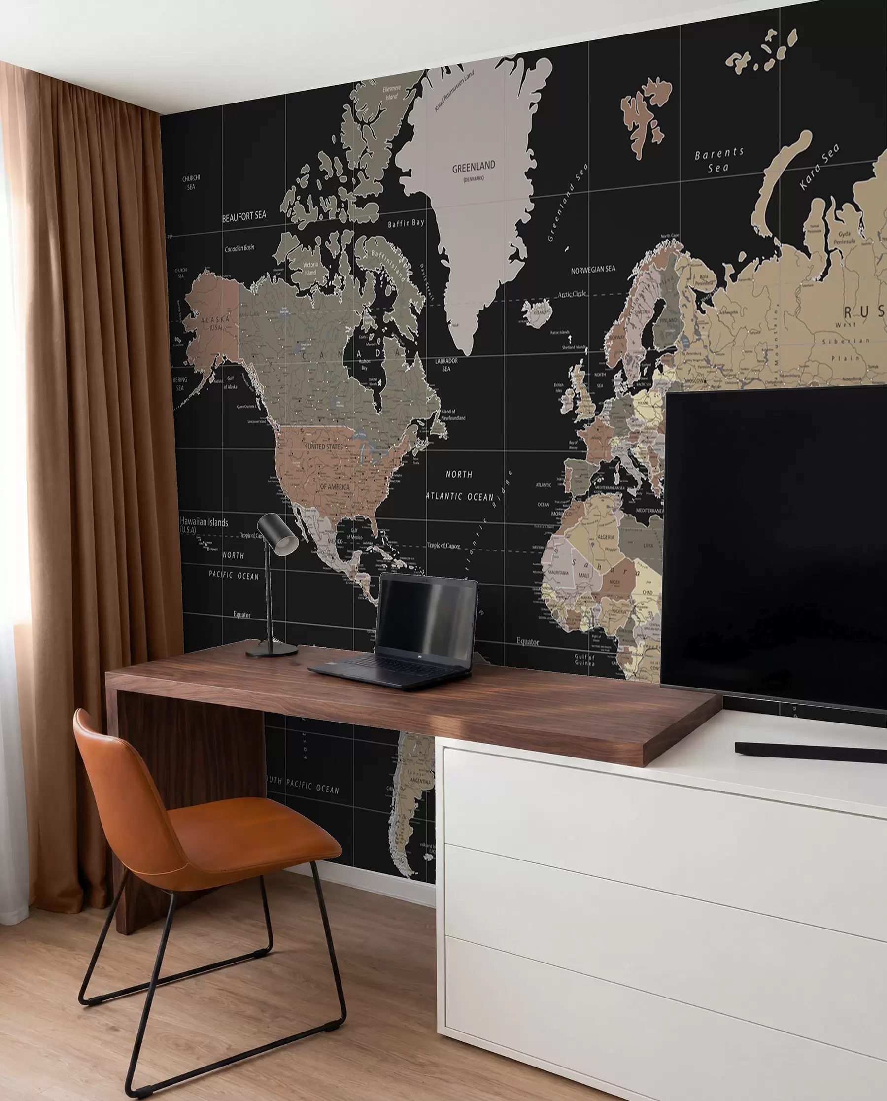 wall murals Karta svijeta na crnoj u99477