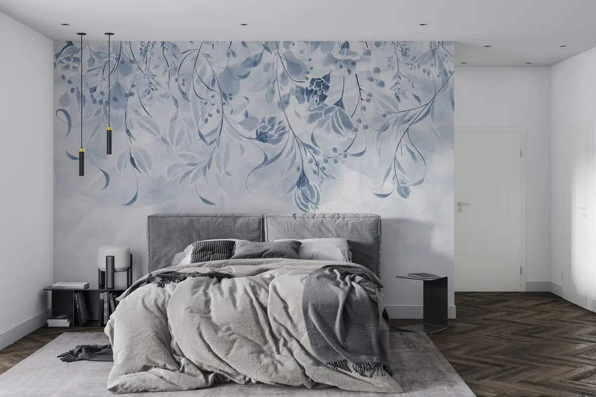 wall murals Деликатно цвеће у плавој боји w00072v1