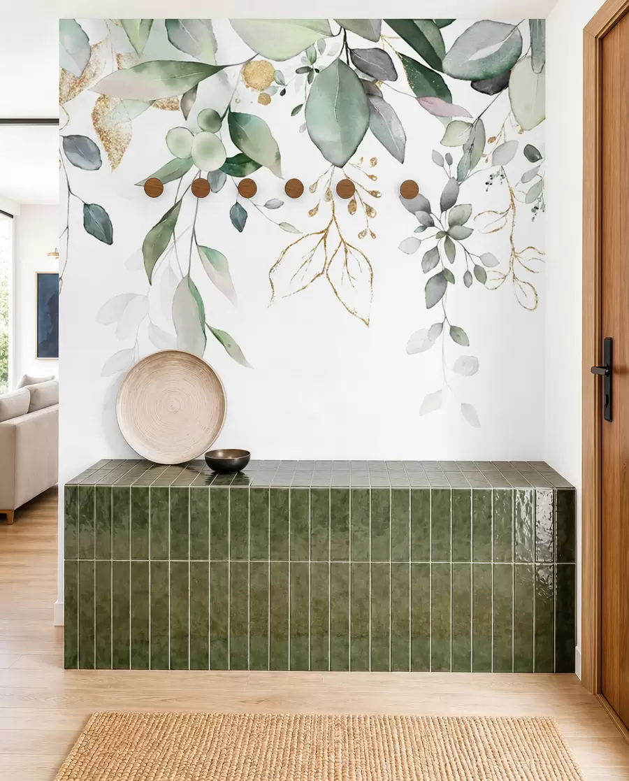 wall murals Висећи лист еукалиптуса на белој позадини u95506d2