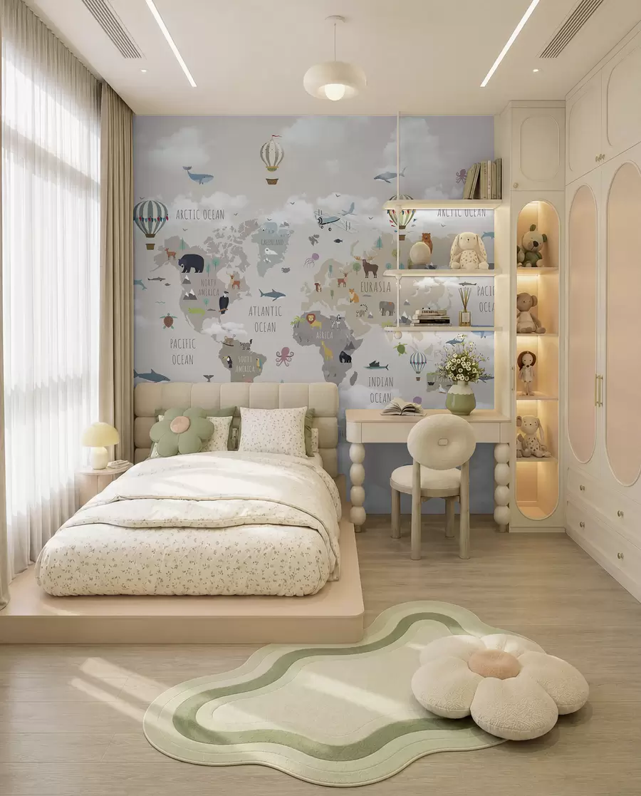 wall murals Мапа света са животињама и балонима u96461d1