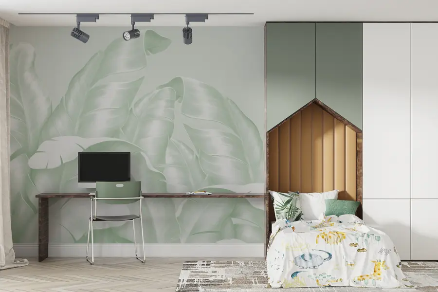 wall murals Класични листови у зеленим тоновима квадратног облика w00019d1v3