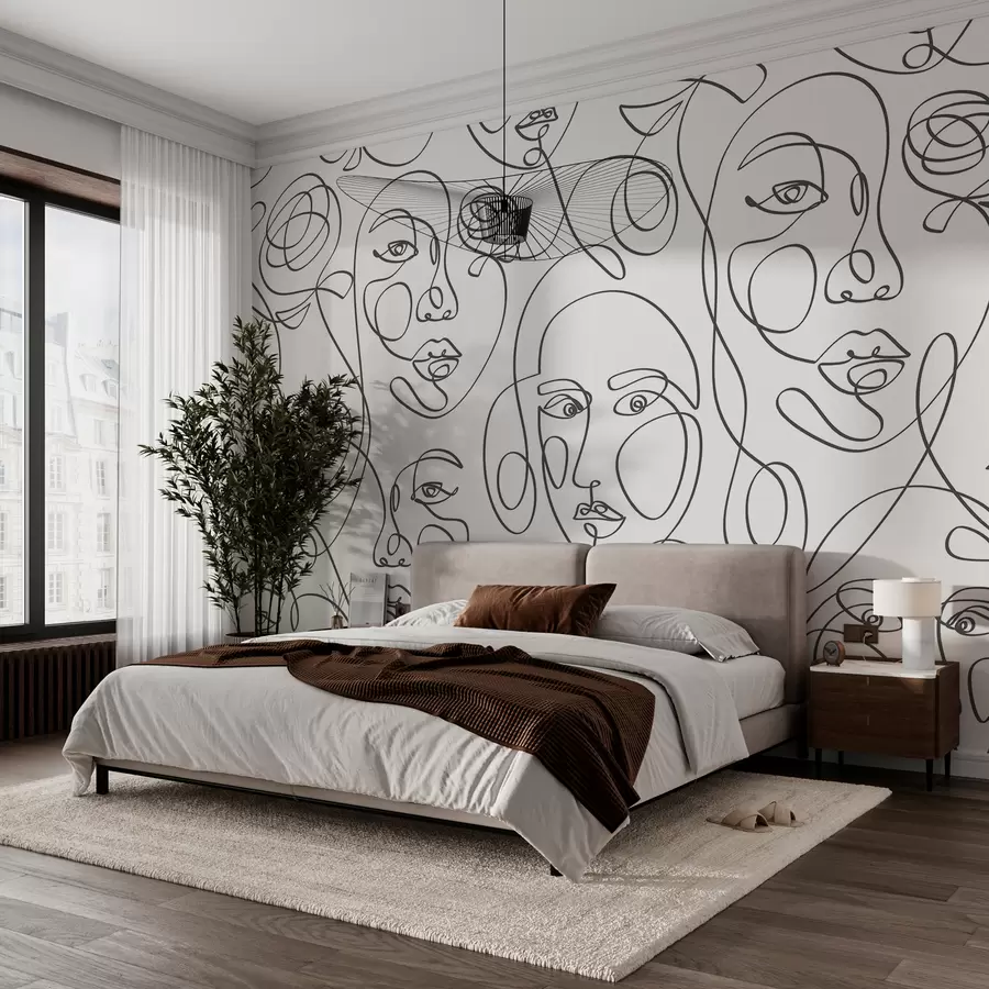 wall murals Силуете лица људи, графичке линије у бохо стилу, нови тренд w00130