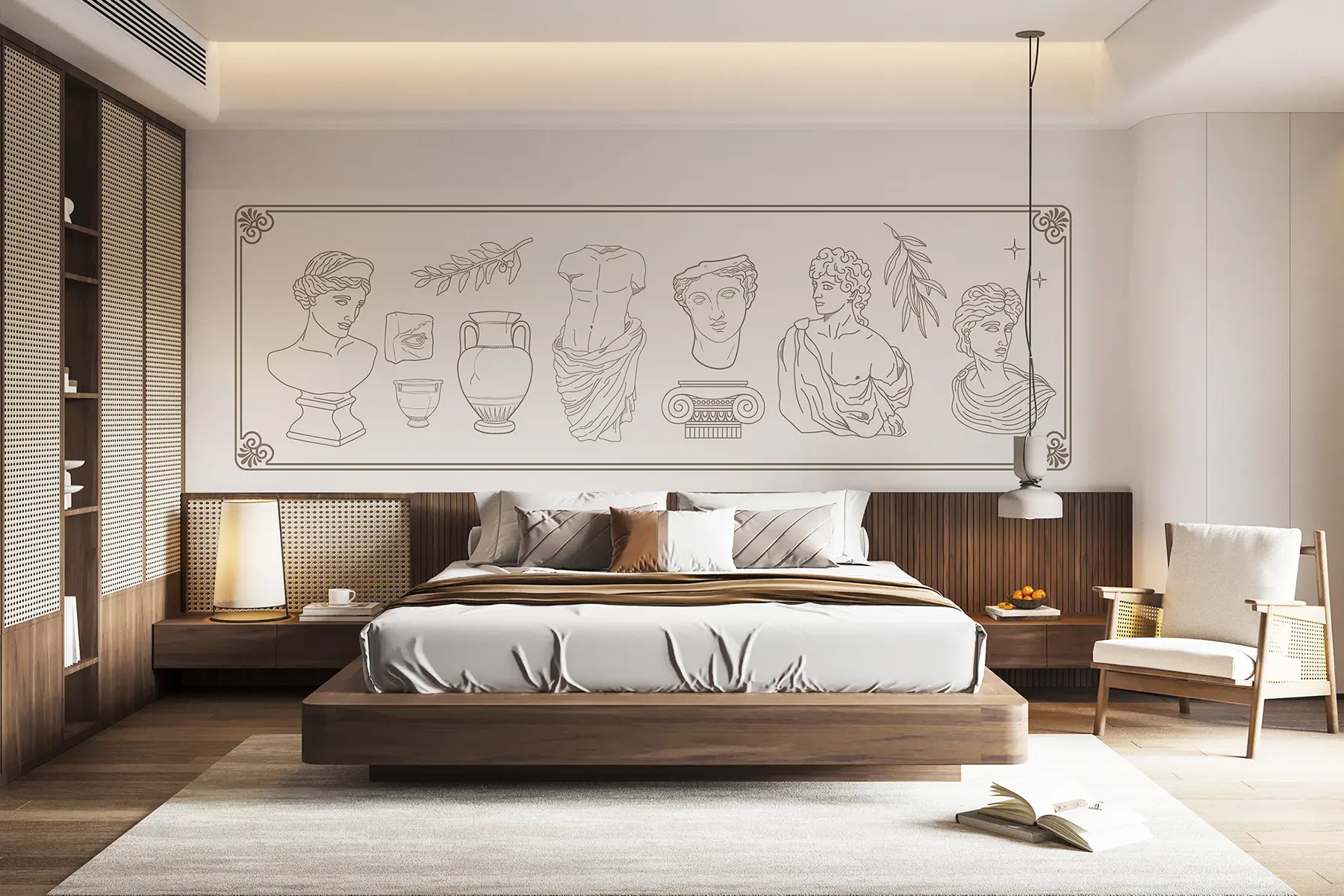 wall murals Грчки орнамент, линијска уметност, скулптура, минимализам, античка култура, беж боје w00406
