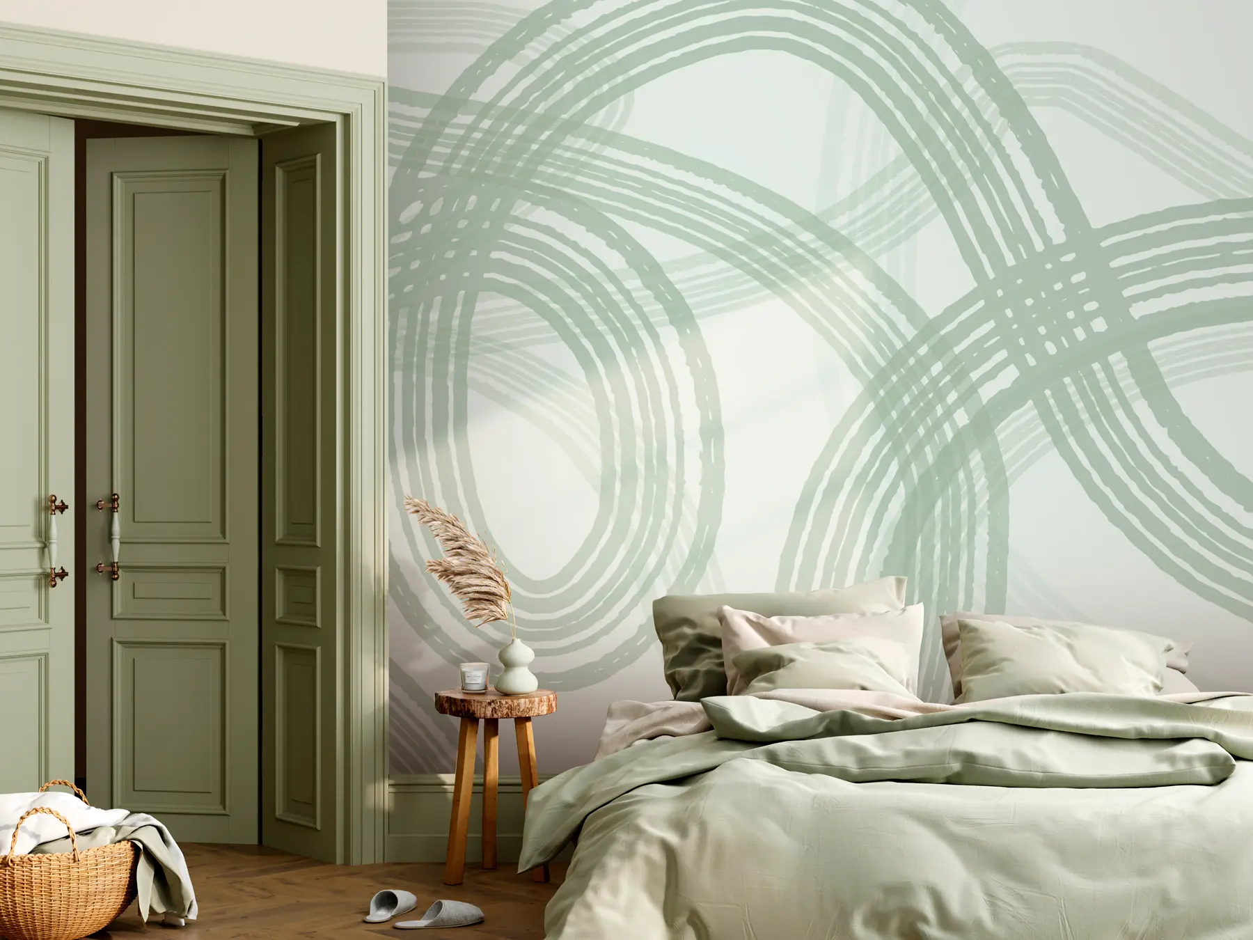 wall murals Апстрактне линије бохо стил зелене боје w00417v2