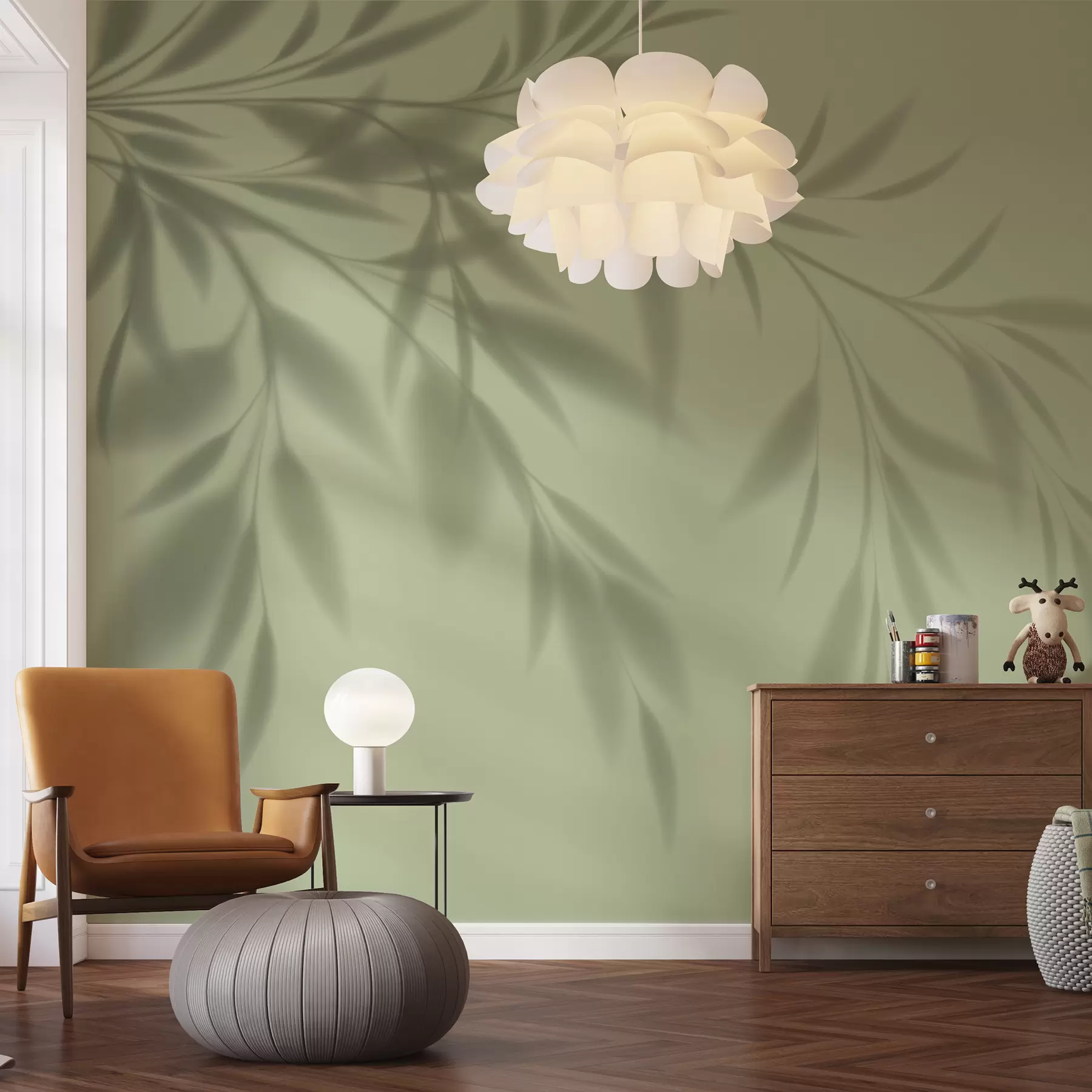 wall murals лишће, сенка, боја маслине w00404