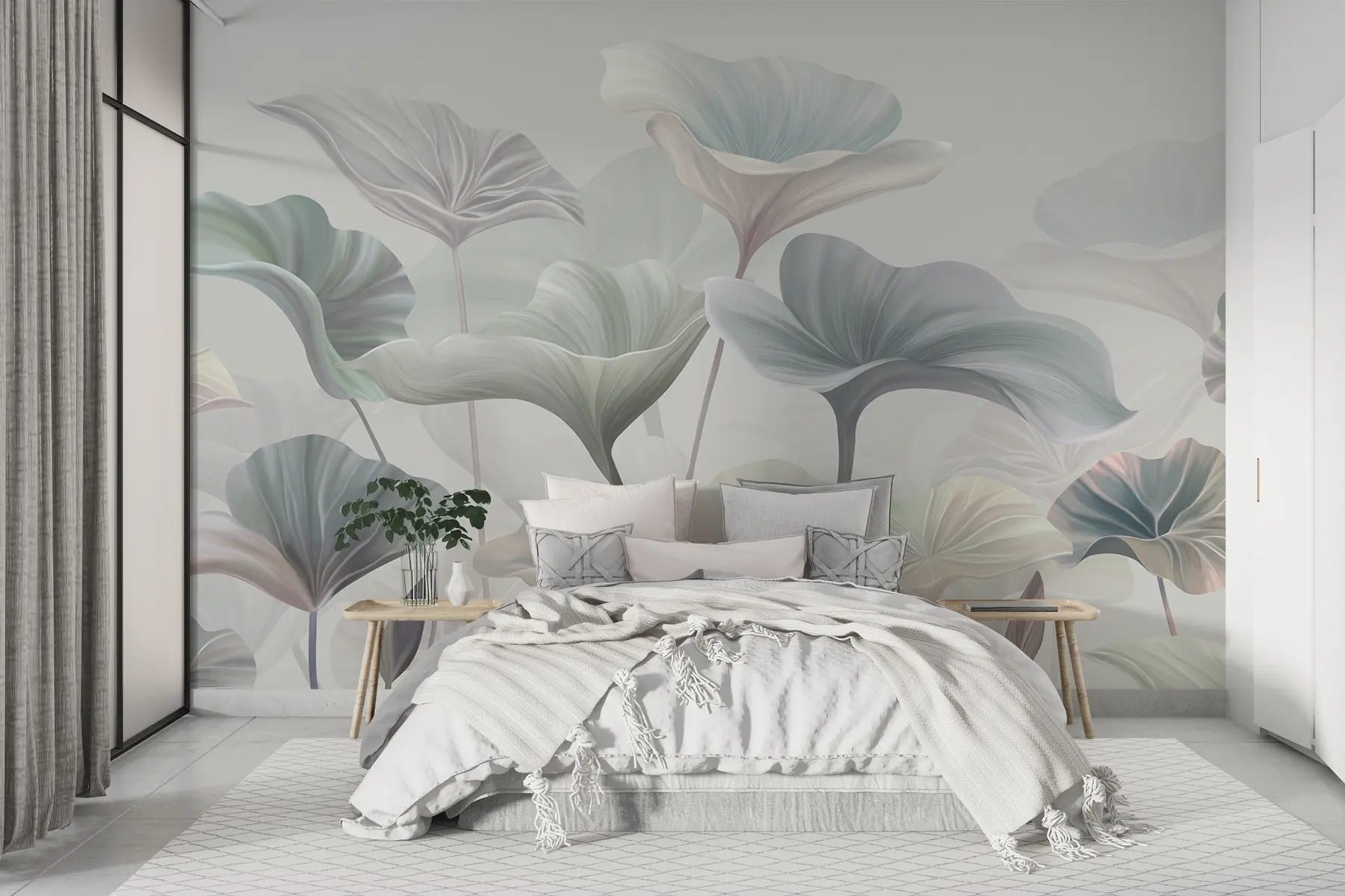 wall murals Прелепи велики листови плаве боје w00385v2
