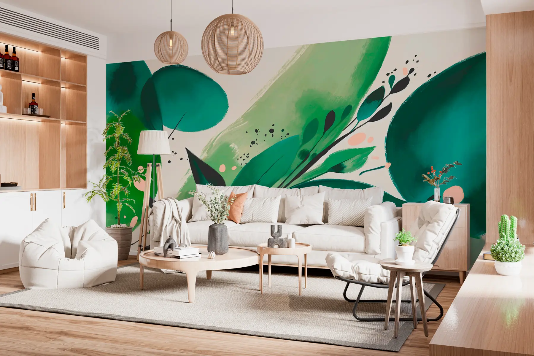 wall murals Апстрактни штампани цветни мотиви и листови, минимализам w00394