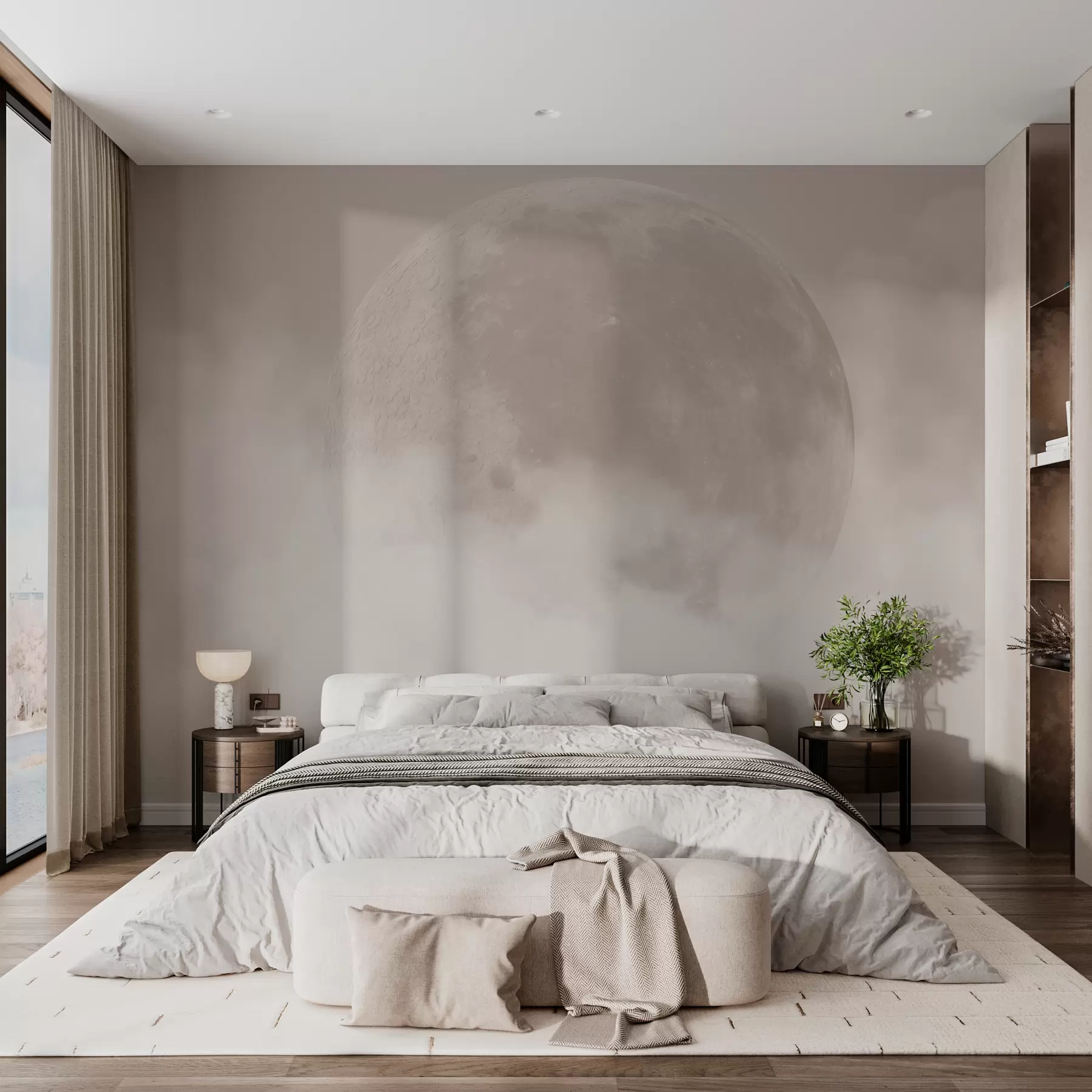 wall murals Велики месец међу облацима у стилу поткровља беж боје w00548