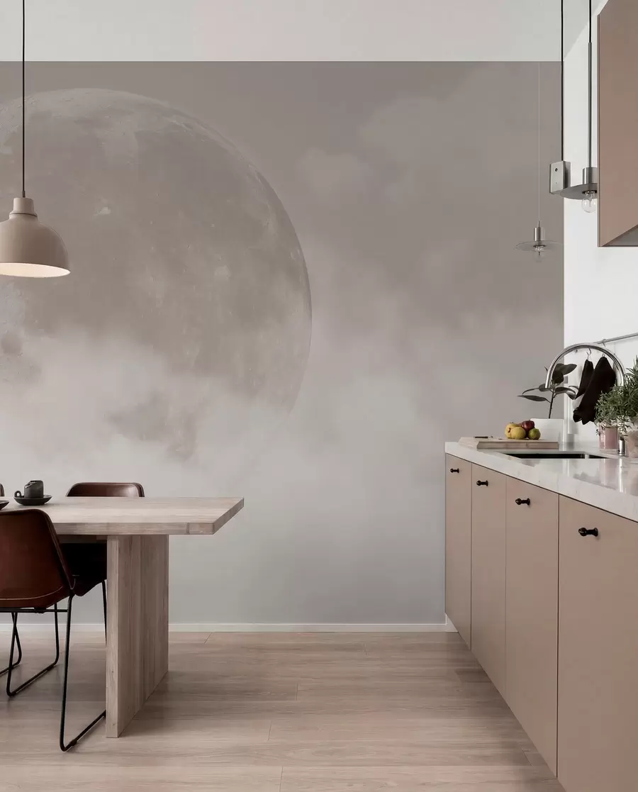 wall murals Велики месец међу облацима у стилу поткровља беж боје w00548