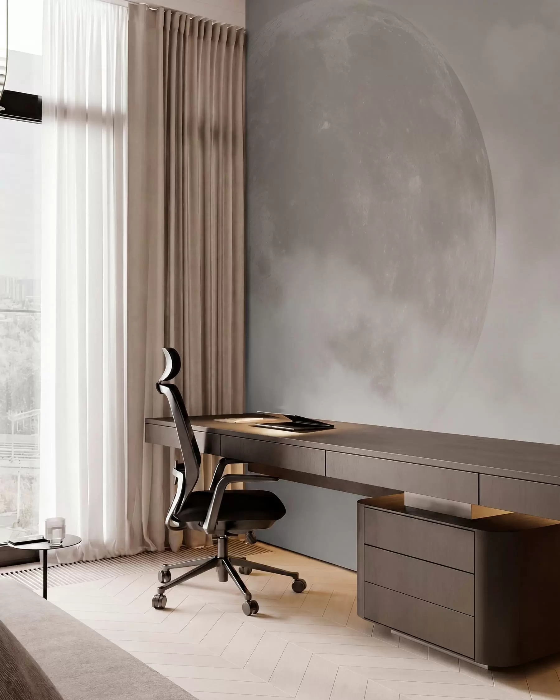wall murals Велики месец међу облацима у стилу поткровља беж боје w00548