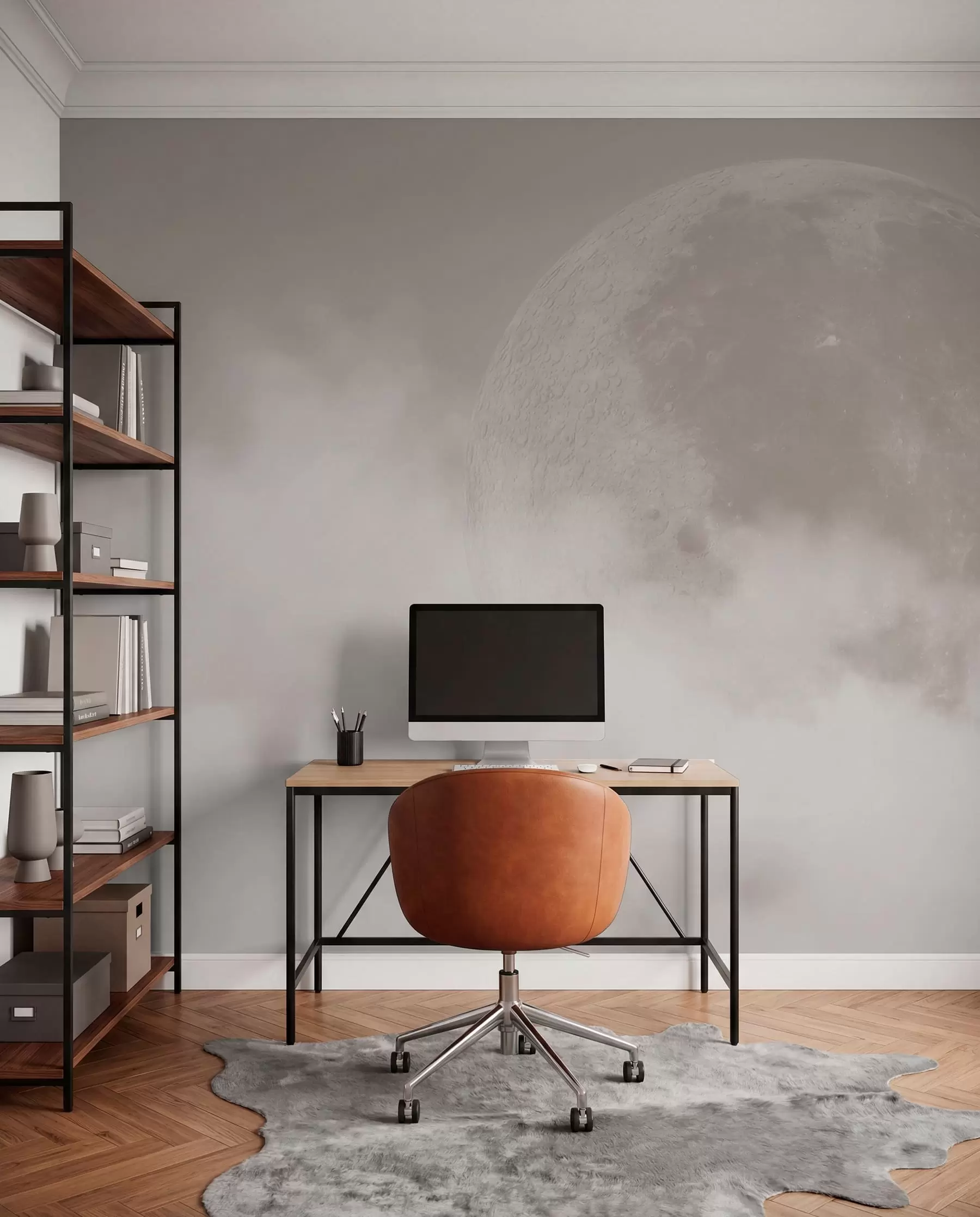 wall murals Велики месец међу облацима у стилу поткровља беж боје w00548