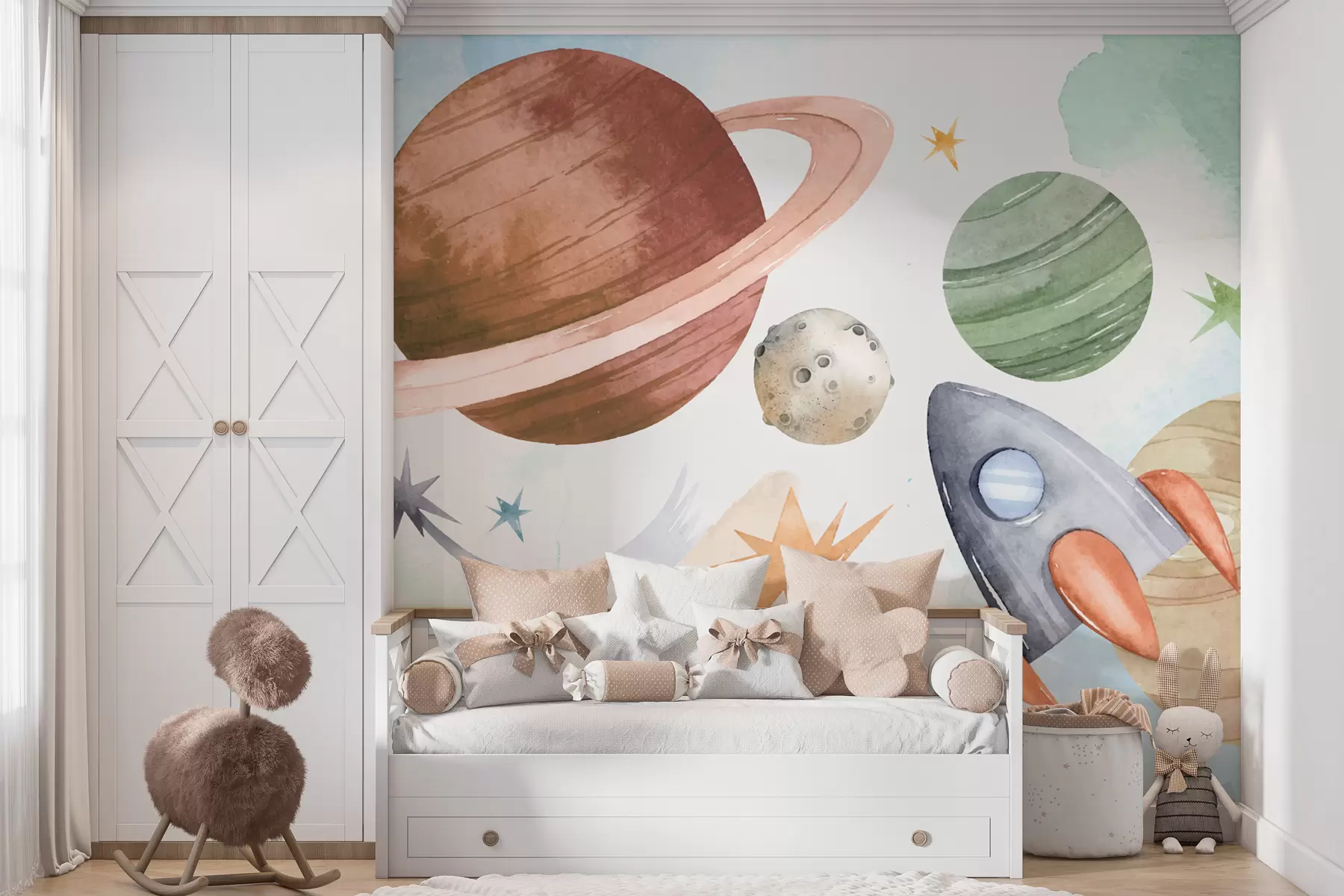 wall murals Шарена илустрација која приказује различите планете и свемирски акварел w00539