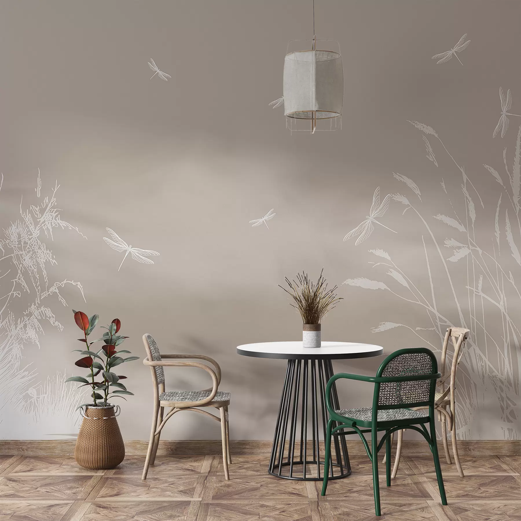 wall murals Силуета трске и вретенаца на смеђој позадини w00558