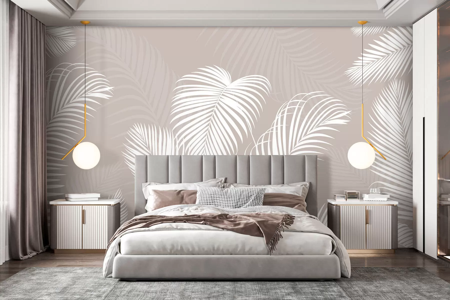 wall murals Лишће тропске џунгле беж боје w00656