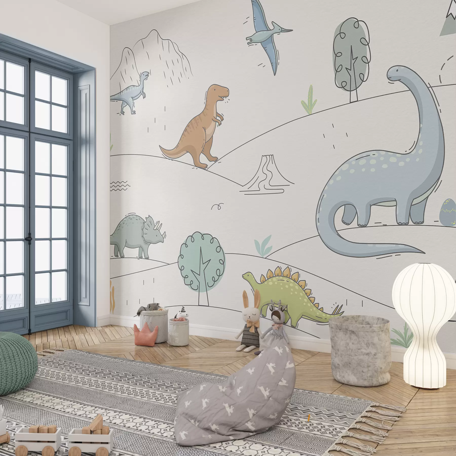wall murals Шарени диносауруси на брдима w00637
