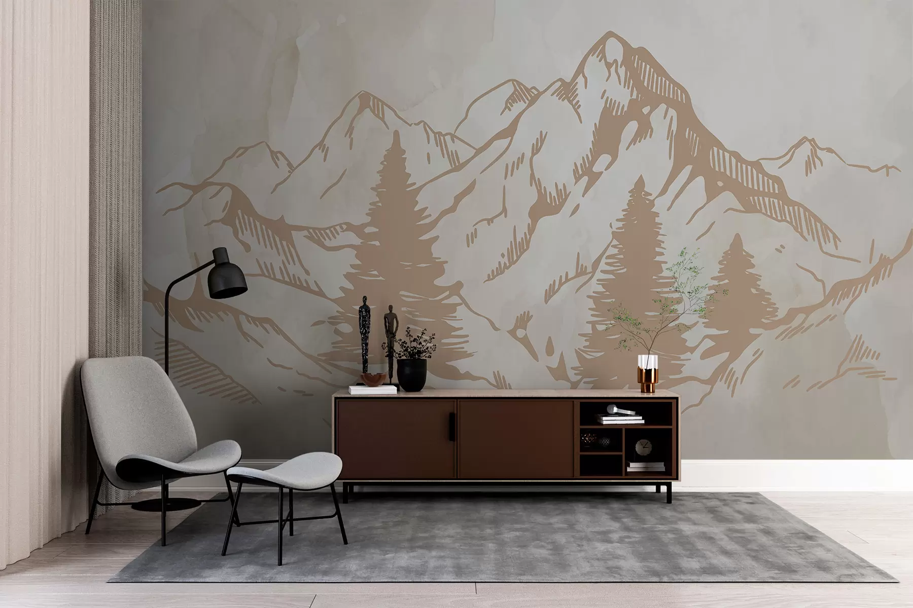wall murals Планине на позадини старог папира w00665