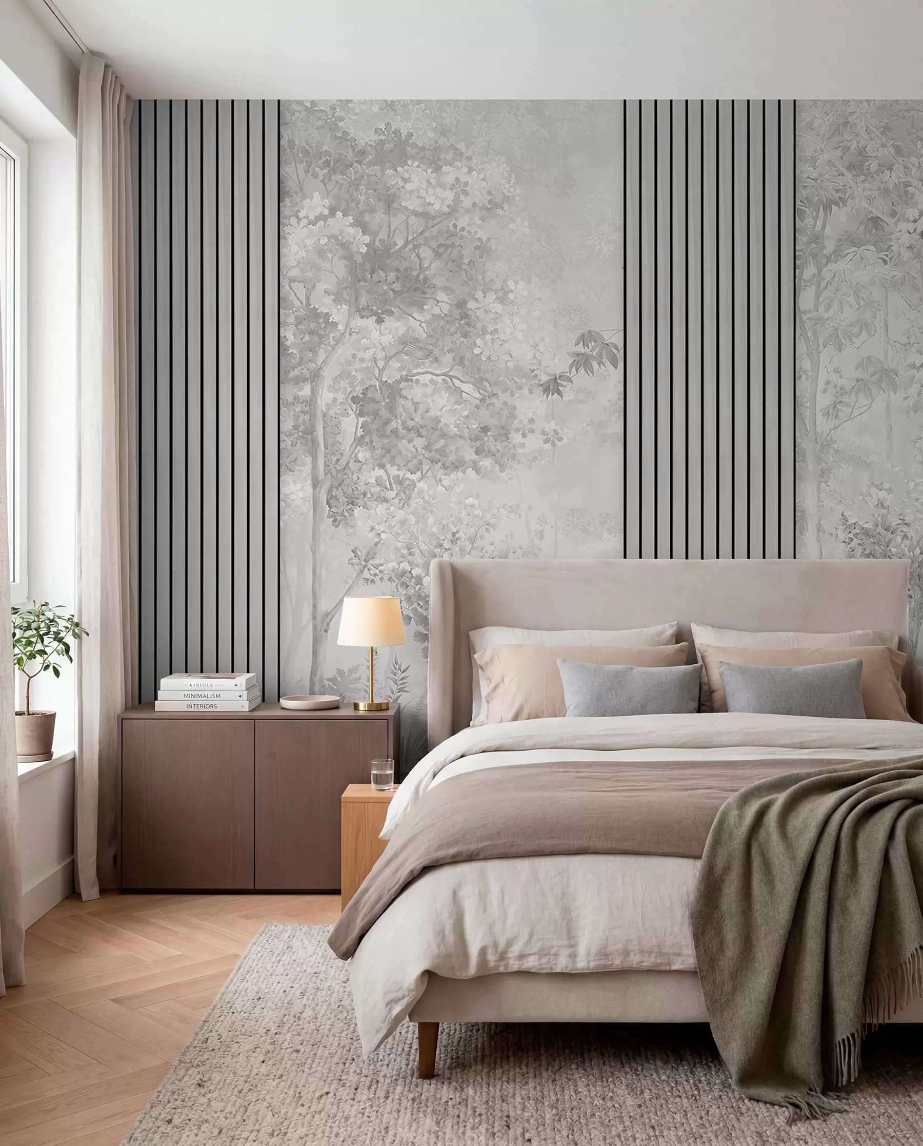 wall murals Дрвени панели и деликатна шума у сивим тоновима w00670v3