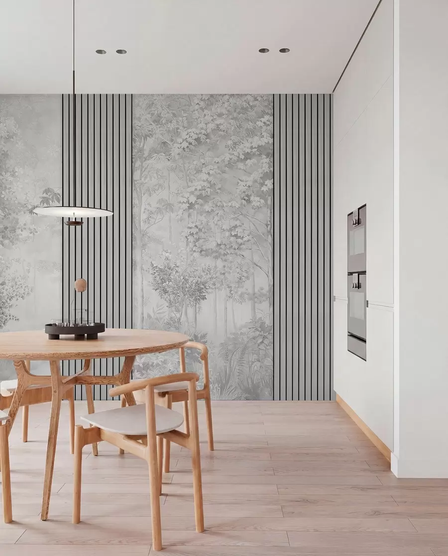 wall murals Дрвени панели и деликатна шума у сивим тоновима w00670v3