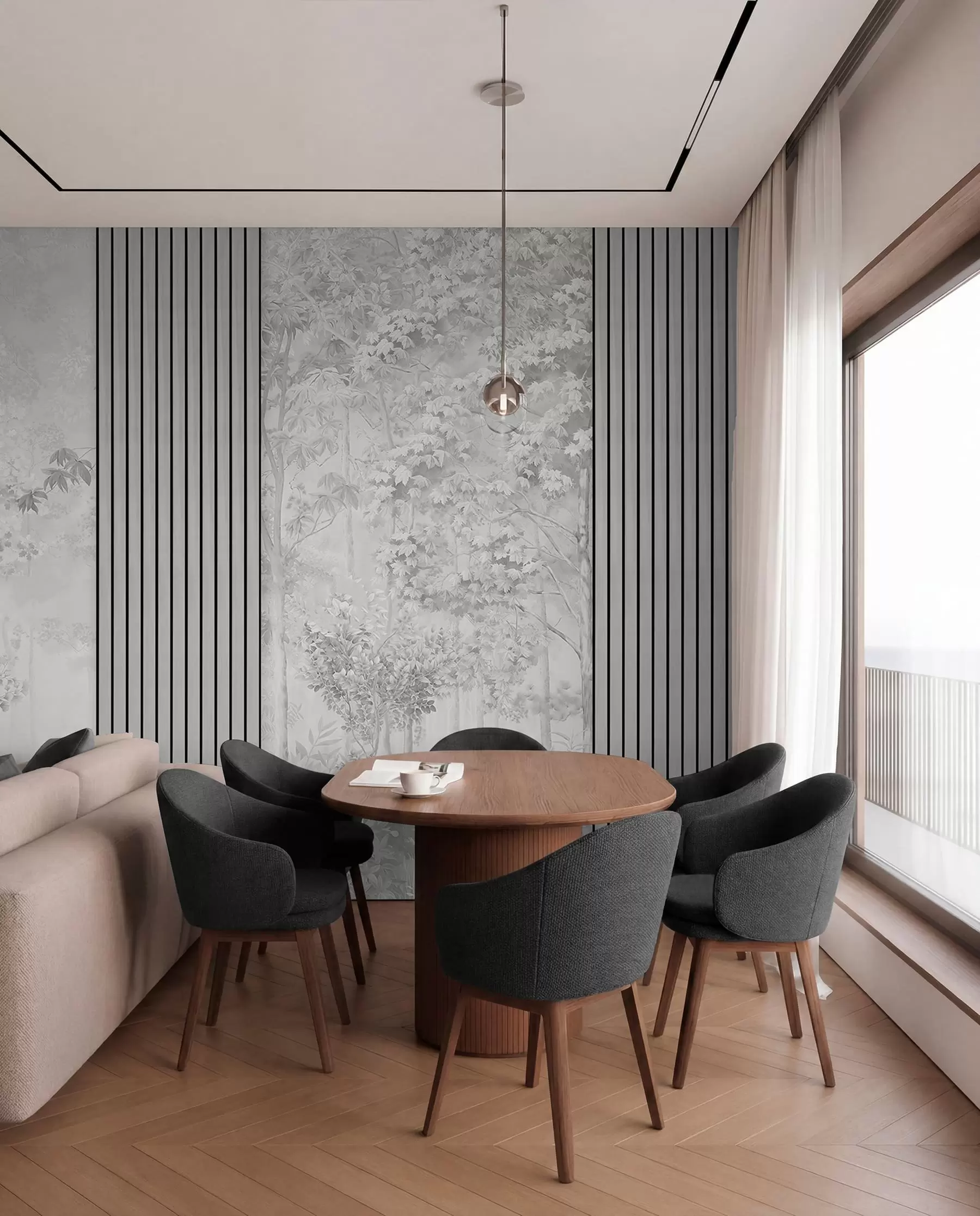 wall murals Дрвени панели и деликатна шума у сивим тоновима w00670v3