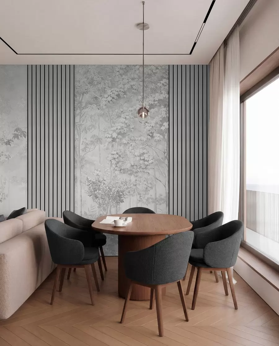 wall murals Дрвени панели и деликатна шума у сивим тоновима w00670v3