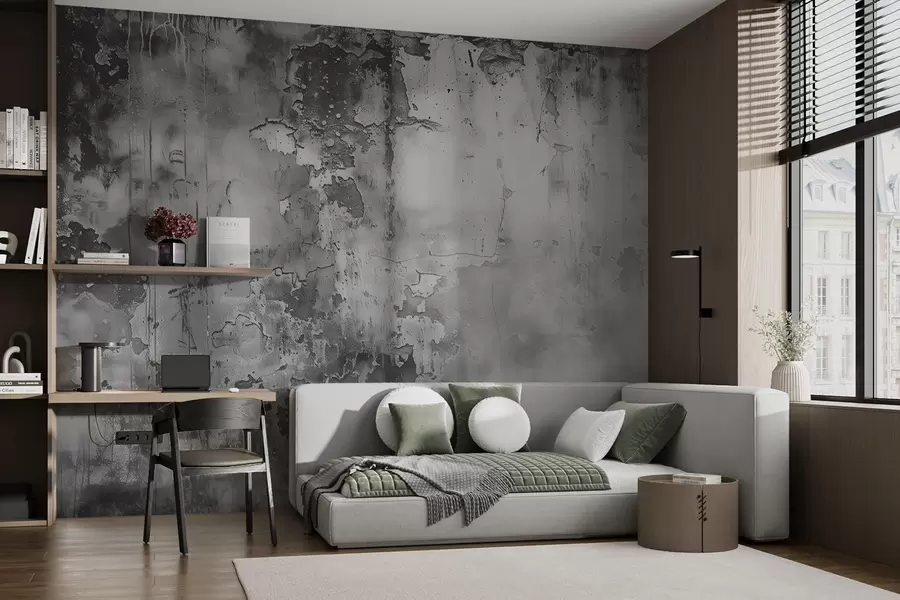 wall murals Сиви отрцани зид и дим w00766