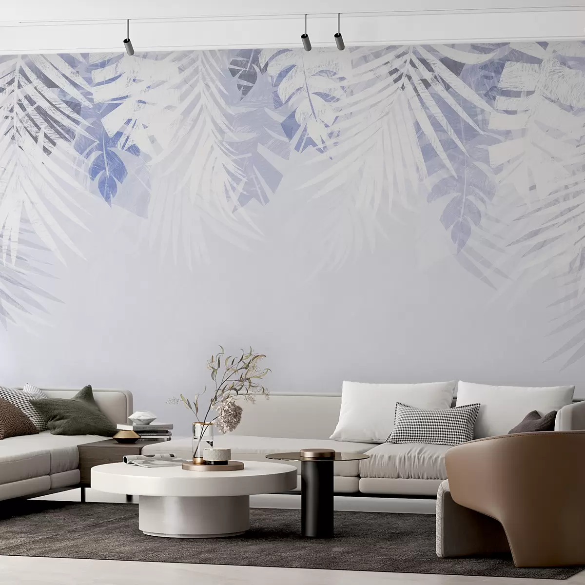 wall murals Тропско лишће и гранчице, беле и плаве боје w00793v1