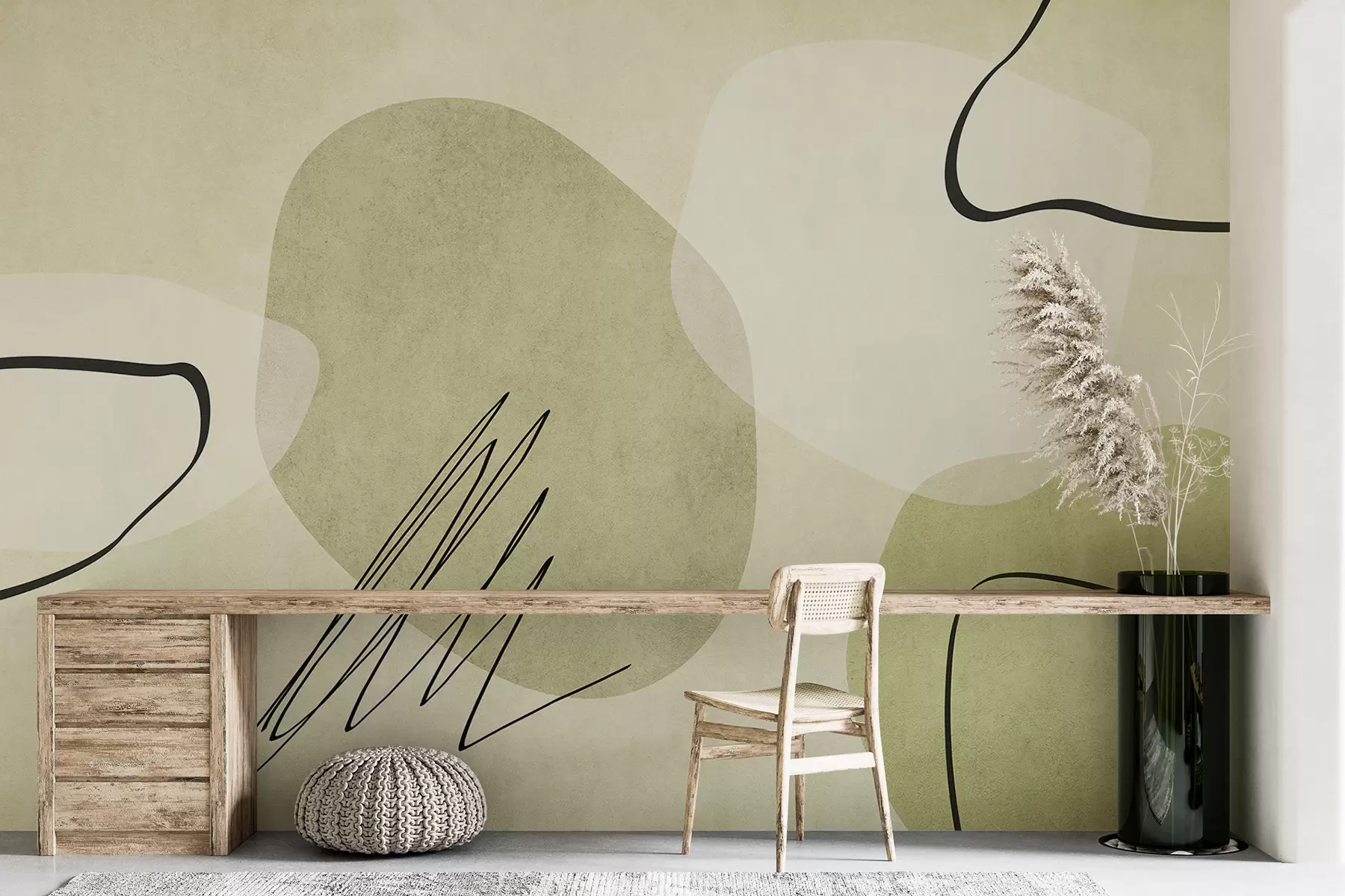 wall murals Апстракција бохо, тачка, геометрија, линије, текстура, нијансе зелене w00815v1