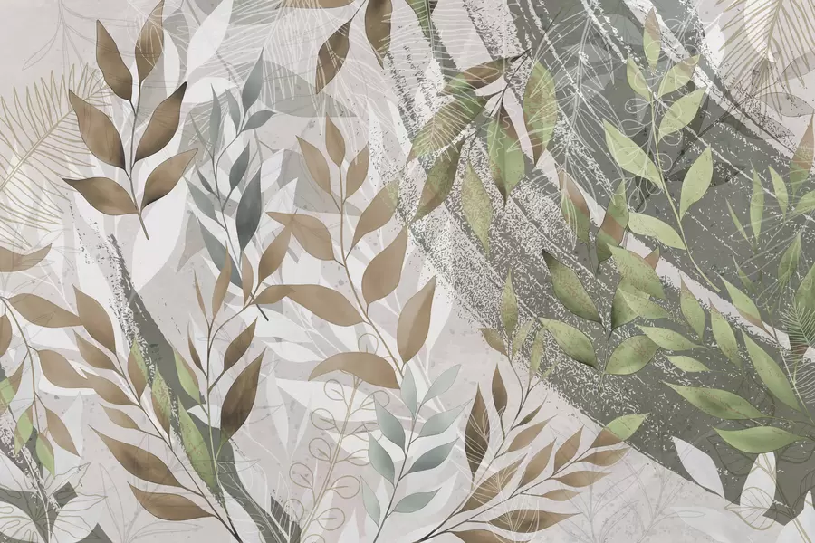 wall murals Зелени листови у грунге стилу w00812