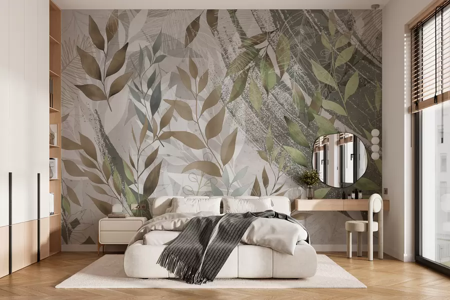 wall murals Зелени листови у грунге стилу w00812