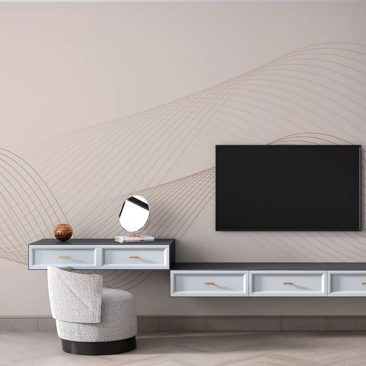 wall murals 3Д геометријске линије модеран тренд стил на беж позадини w00893v1