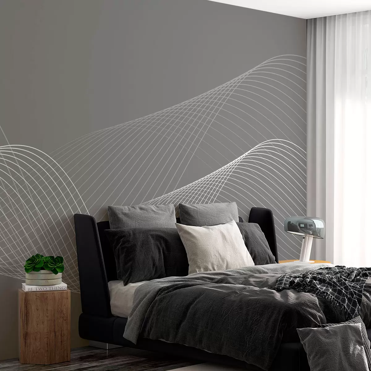 wall murals 3Д геометријске линије модеран тренд стил на сивој позадини w00893v2