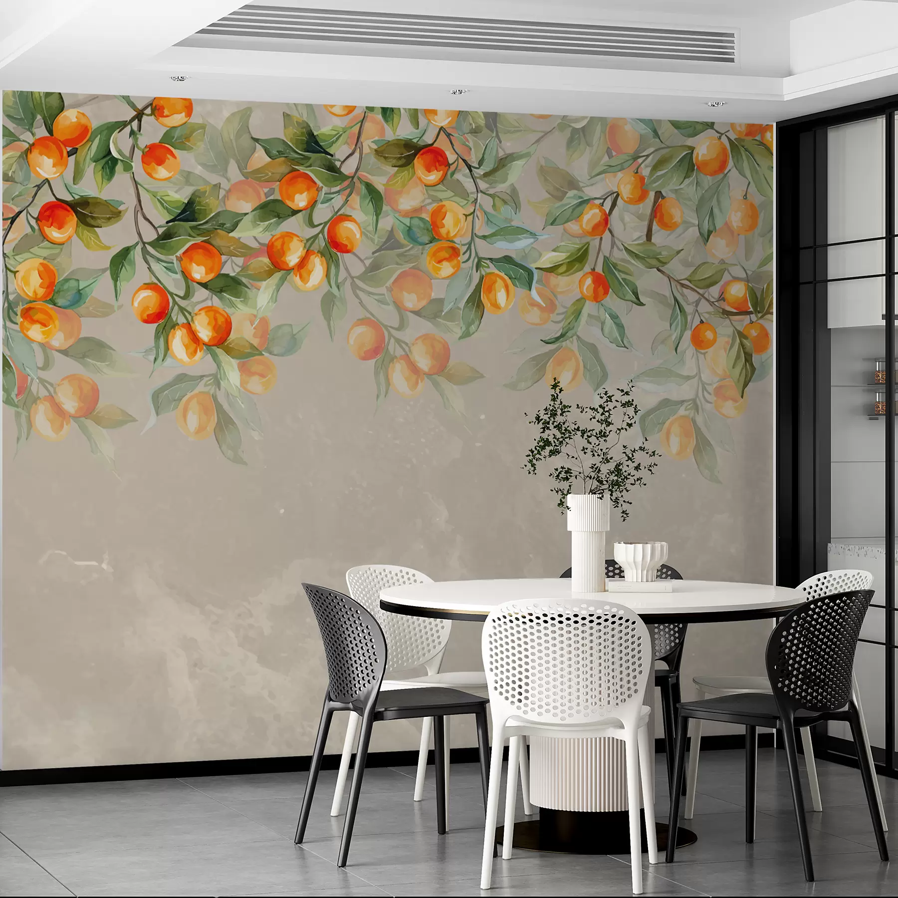 wall murals гране са мандаринама на беж позадини w00924