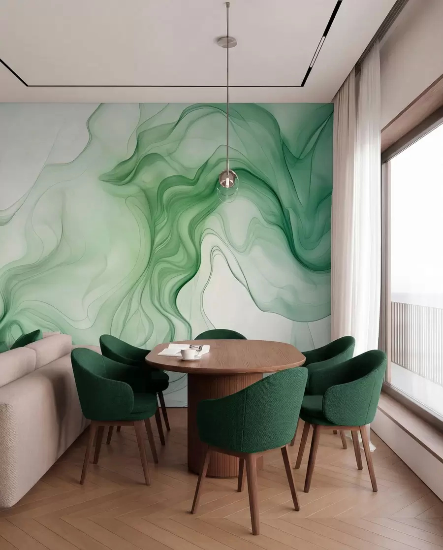 wall murals Зелени апстрактни таласи на светлој позадини w01185