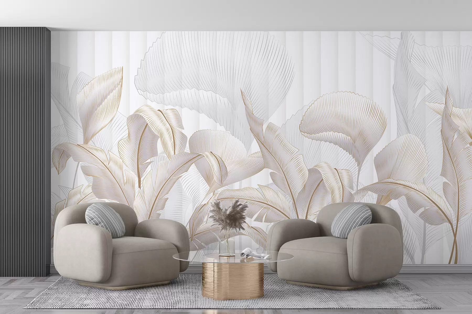 wall murals Поглед изблиза на тропско лишће на белој позадини, са текстурираном позадином w01237