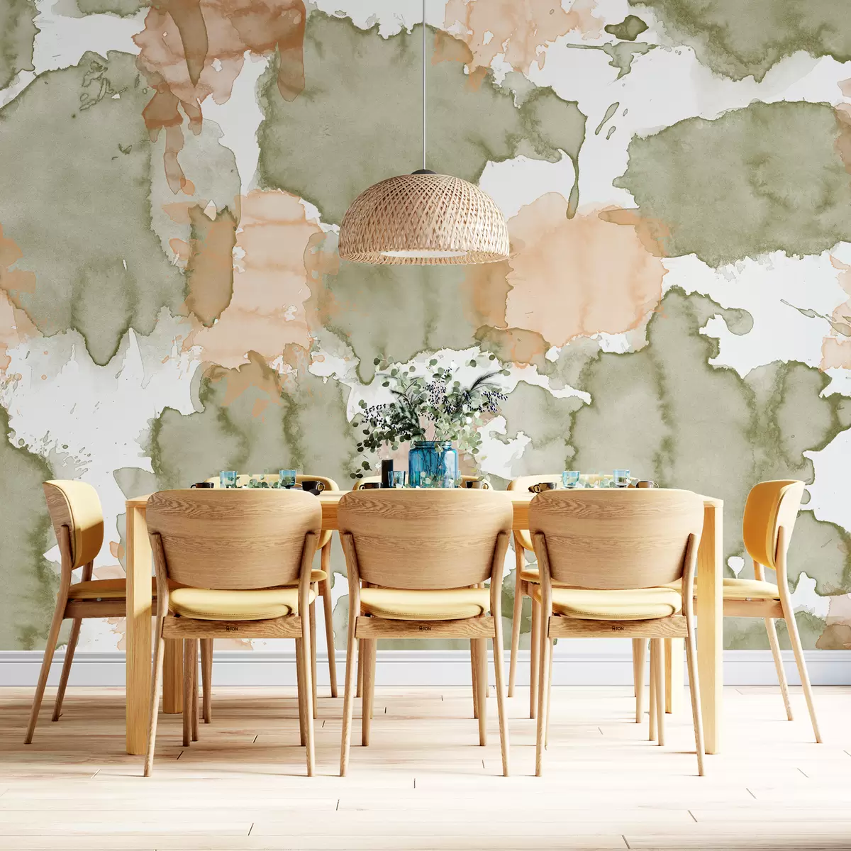 wall murals Акварел апстракција, цртање узорака, природне зелене и беж боје w01284v1