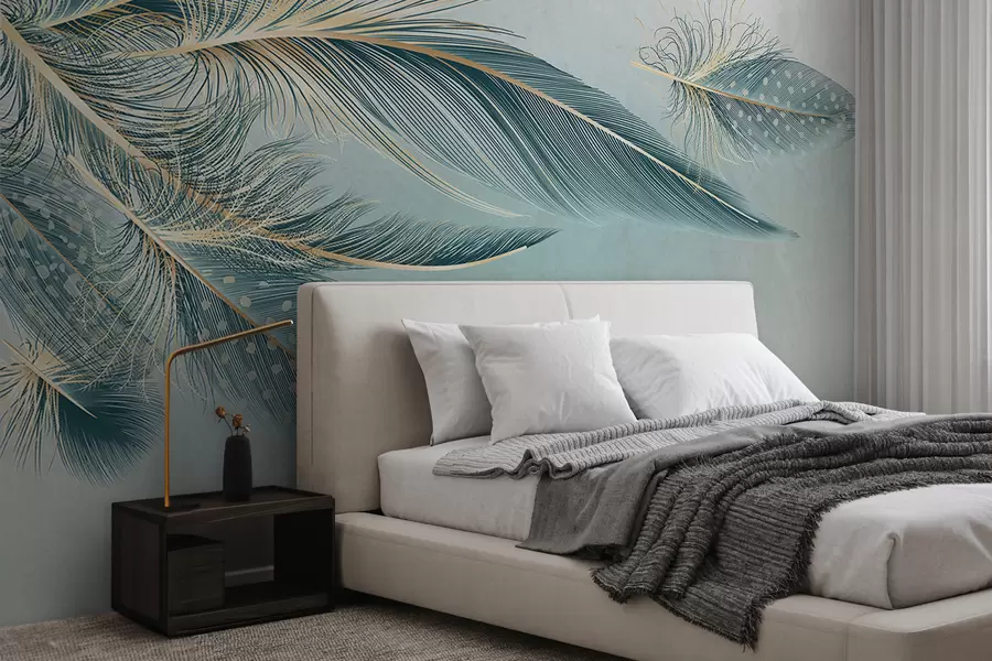 wall murals Нежно перје у нијансама плаве w01312