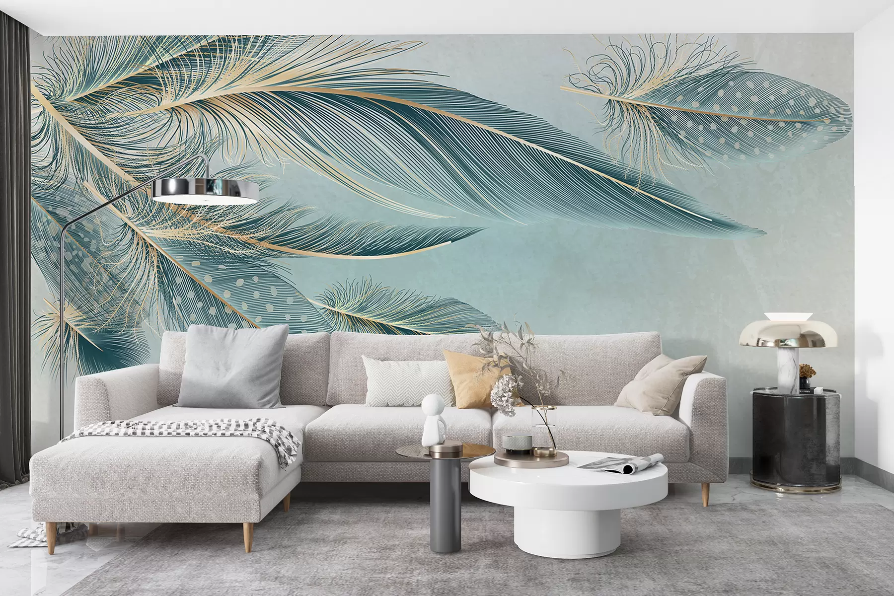 wall murals Нежно перје у нијансама плаве w01312