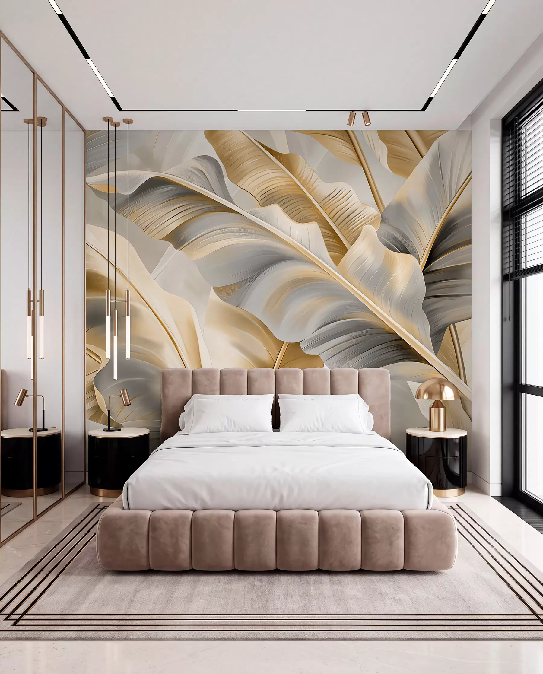 wall murals луксузни велики листови банане у сиво-беж тоновима w07876