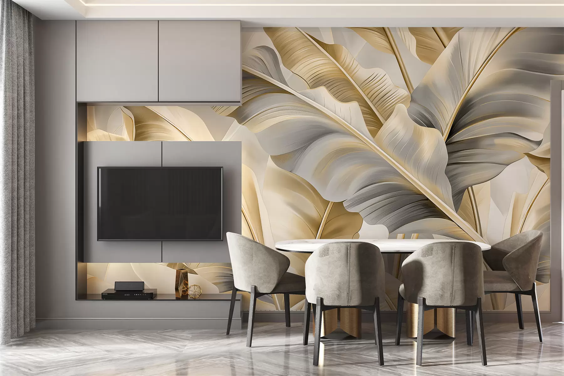 wall murals луксузни велики листови банане у сиво-беж тоновима w07876