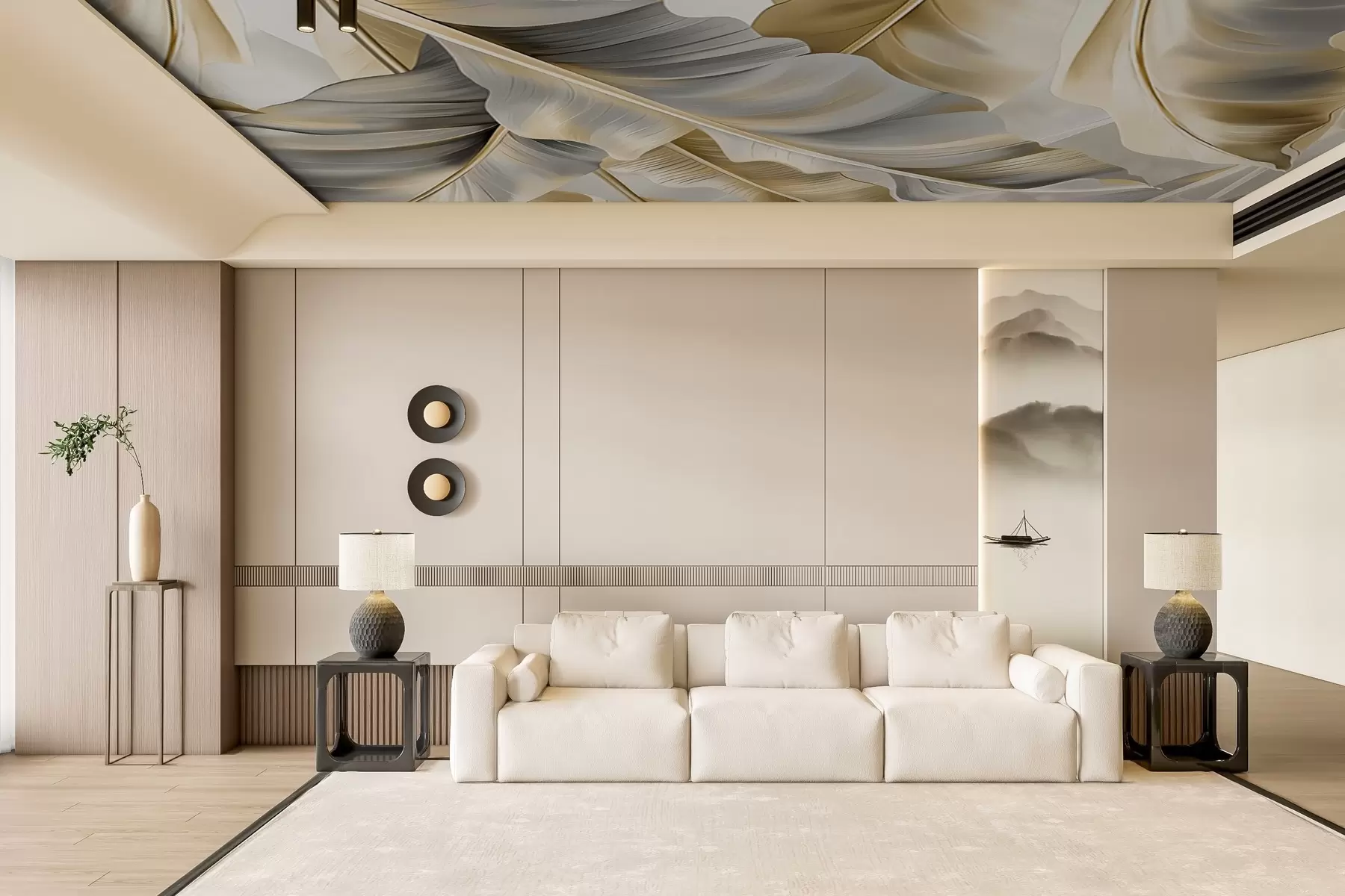 wall murals луксузни велики листови банане у сиво-беж тоновима w07876