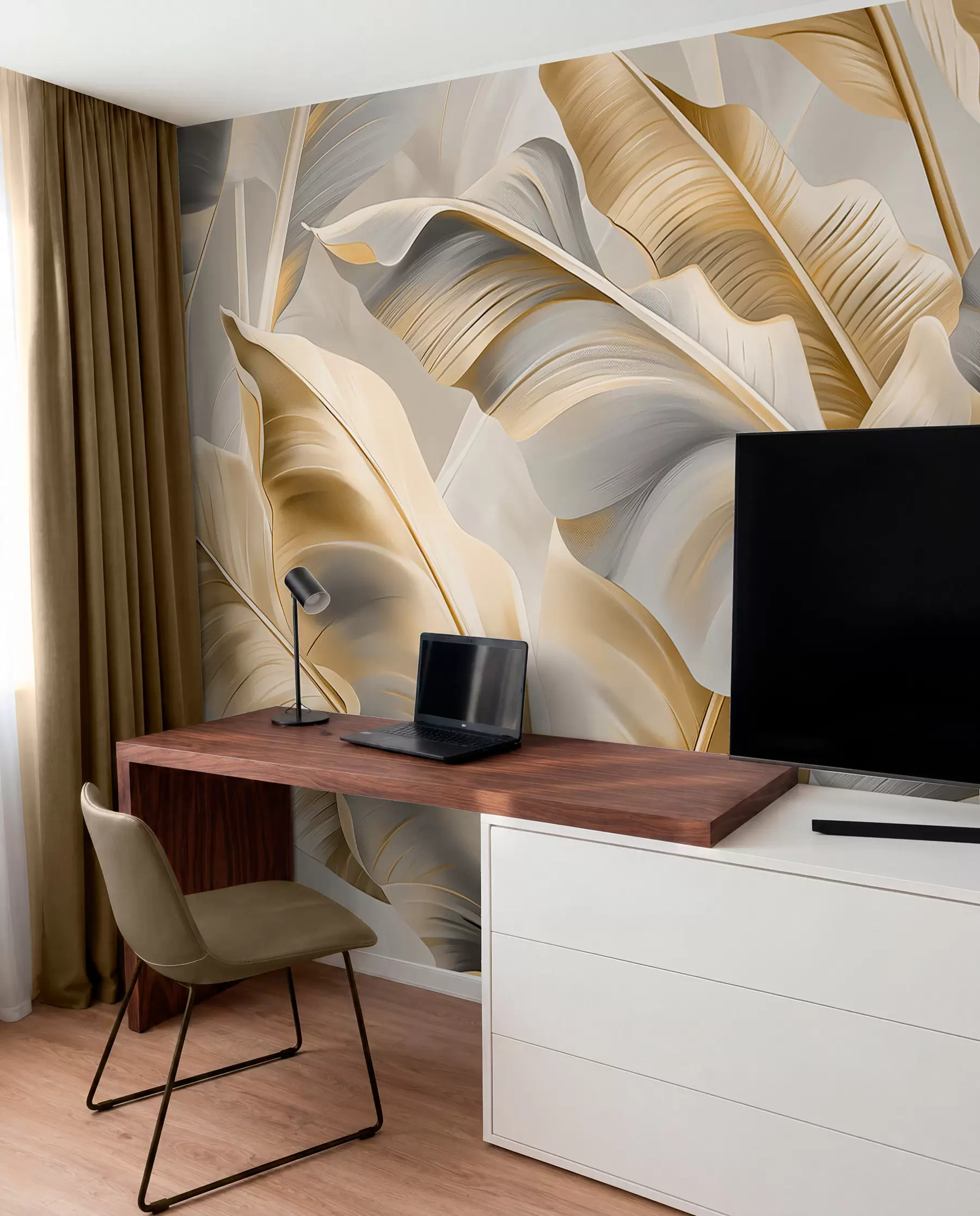 wall murals луксузни велики листови банане у сиво-беж тоновима w07876