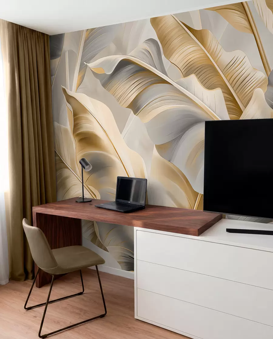 wall murals луксузни велики листови банане у сиво-беж тоновима w07876