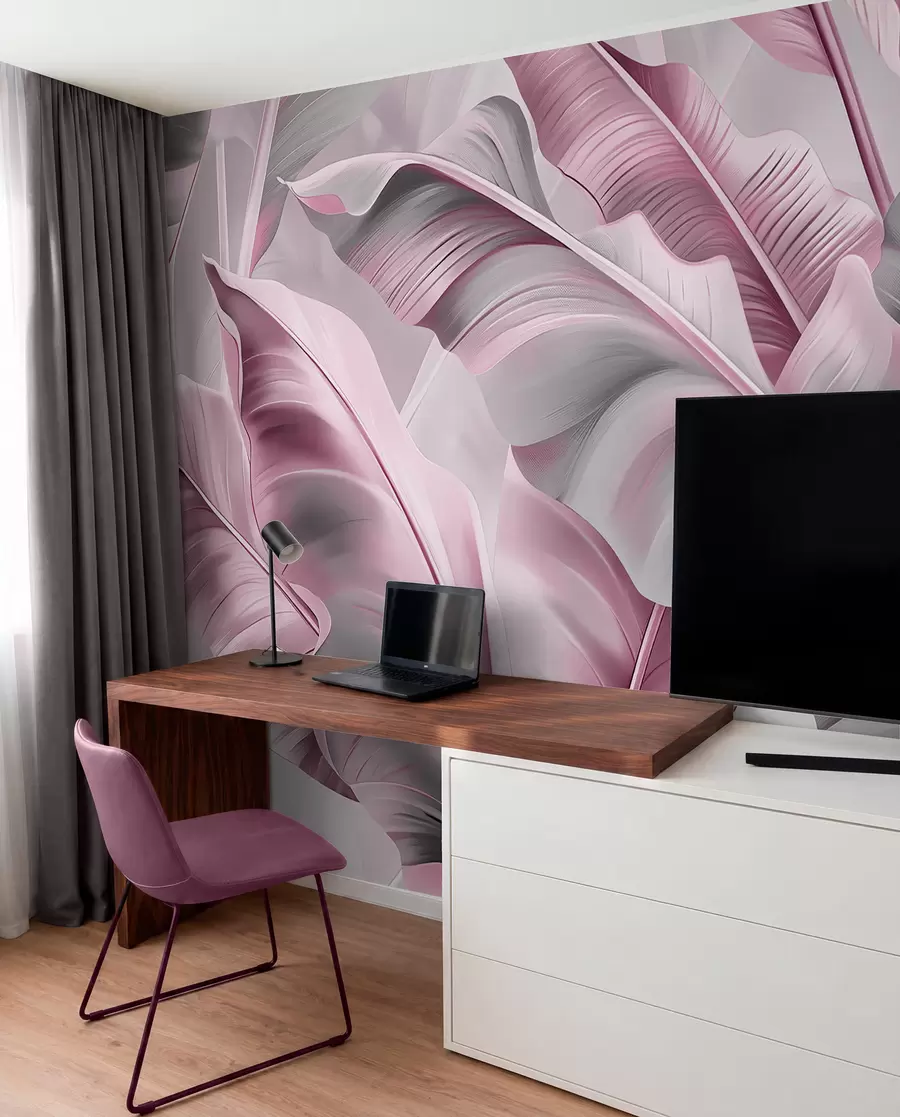 wall murals раскошни велики листови банане у ружичасто сивим тоновима w07876v2
