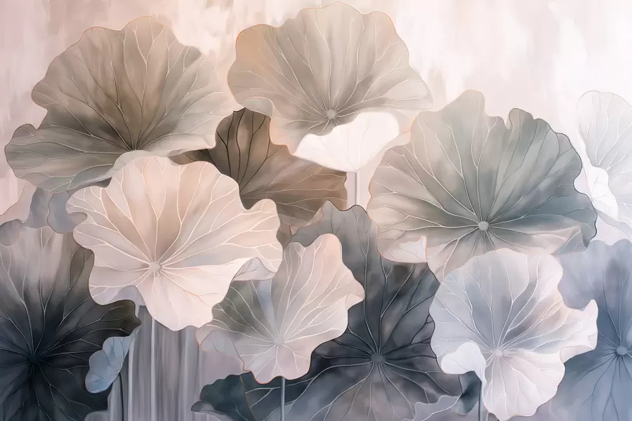 wall murals Велики лотосови листови су обојени акварелима w07938